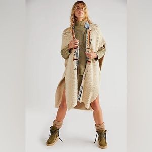 Free People Lonestar Poncho - Cream and Olive Poncho Sweater